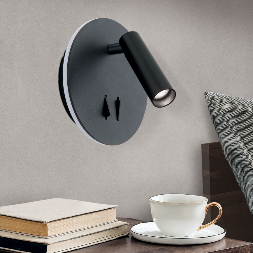 Foco LED de pared LENNY LED/6W/230V + LED/3W negro