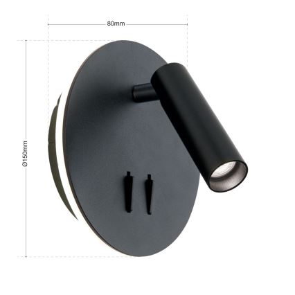 Foco LED de pared LENNY LED/6W/230V + LED/3W negro