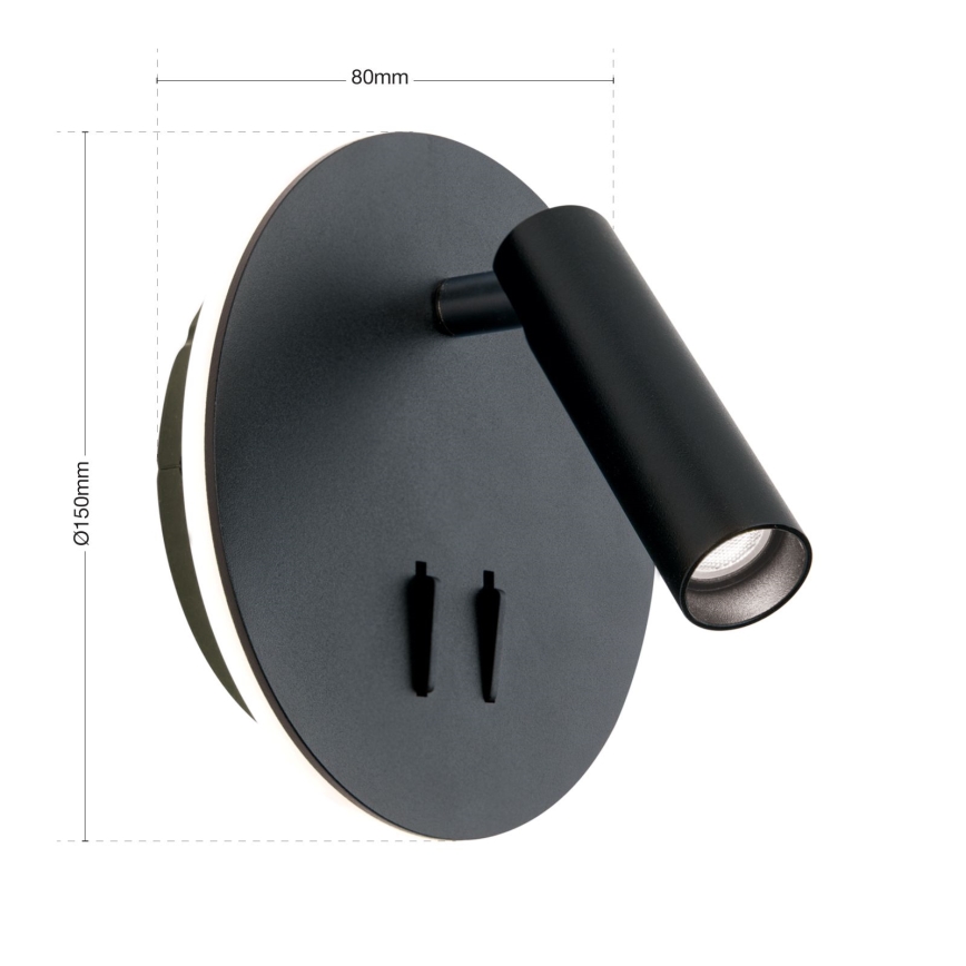 Foco LED de pared LENNY LED/6W/230V + LED/3W negro