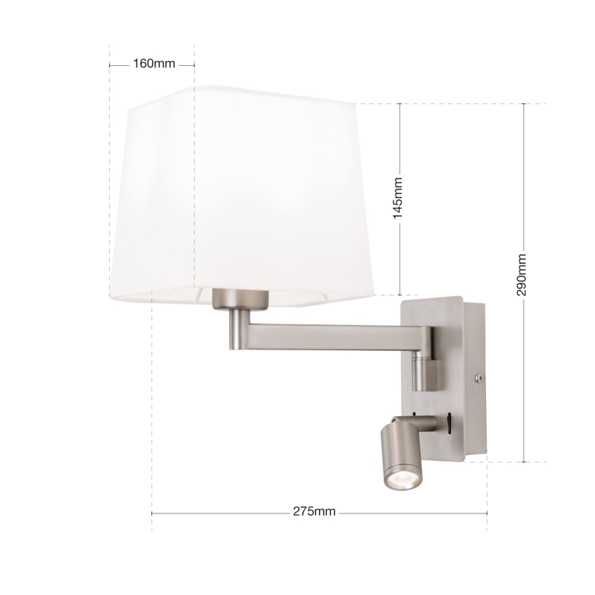 Aplique LED CARLTON 1xE27/40W/230V + LED/3W blanco/cromo mate