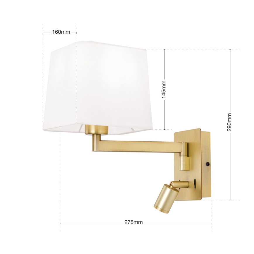 Aplique LED CARLTON 1xE27/40W/230V + LED/3W blanco/dorado