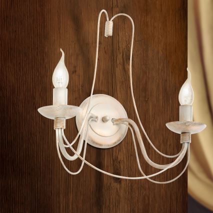 Aplique VELA 2xE14/40W/230V blanco/dorado/pátina