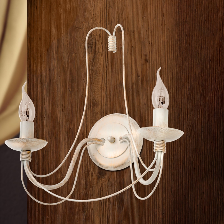 Aplique VELA 2xE14/40W/230V blanco/dorado/pátina