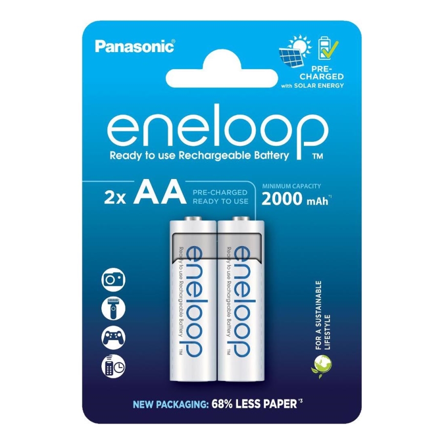 Panasonic - 2 pz Pilas recargables AA Eneloop 2000 mAh