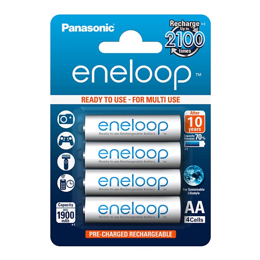 Panasonic Eneloop BK-3MCCE - 4 pz baterías recargables AA Eneloop  NiMH/1,2V/1900mAh