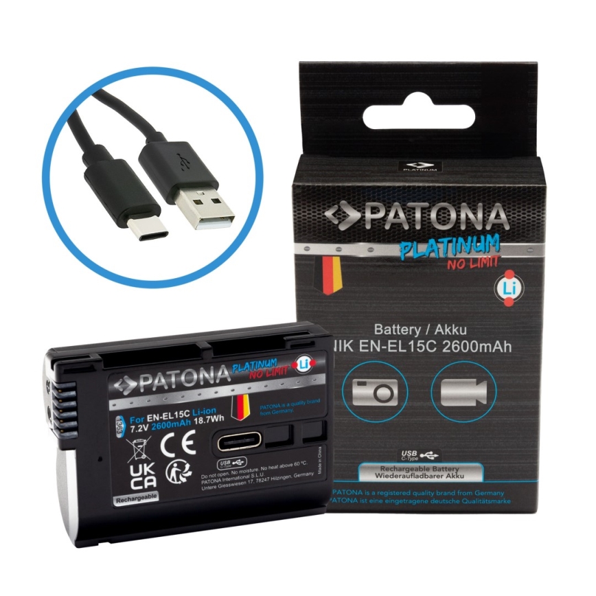 PATONA - Acumulador Nikon EN-EL15C 2600mAh Li-Ion Platinum USB-C