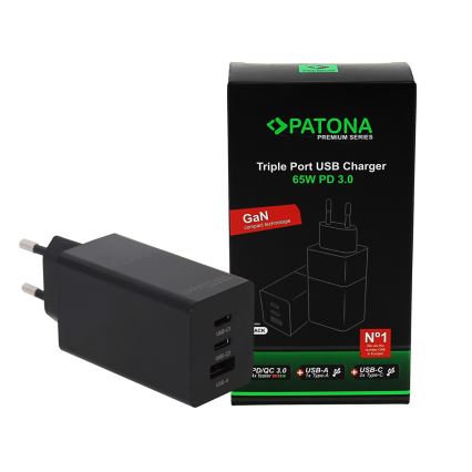 PATONA - Adaptador de carga 2xUSB-C + 1xUSB-A Suministro de energía 65W/230V