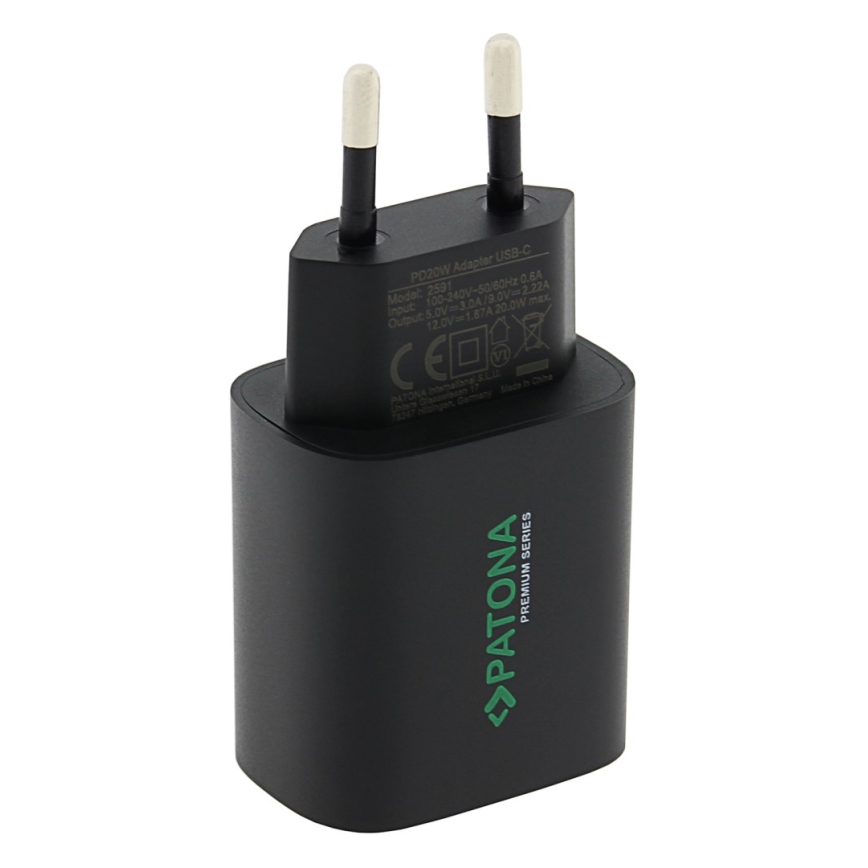 PATONA - Adaptador de corriente USB-C Power delivery 20W/230V negro