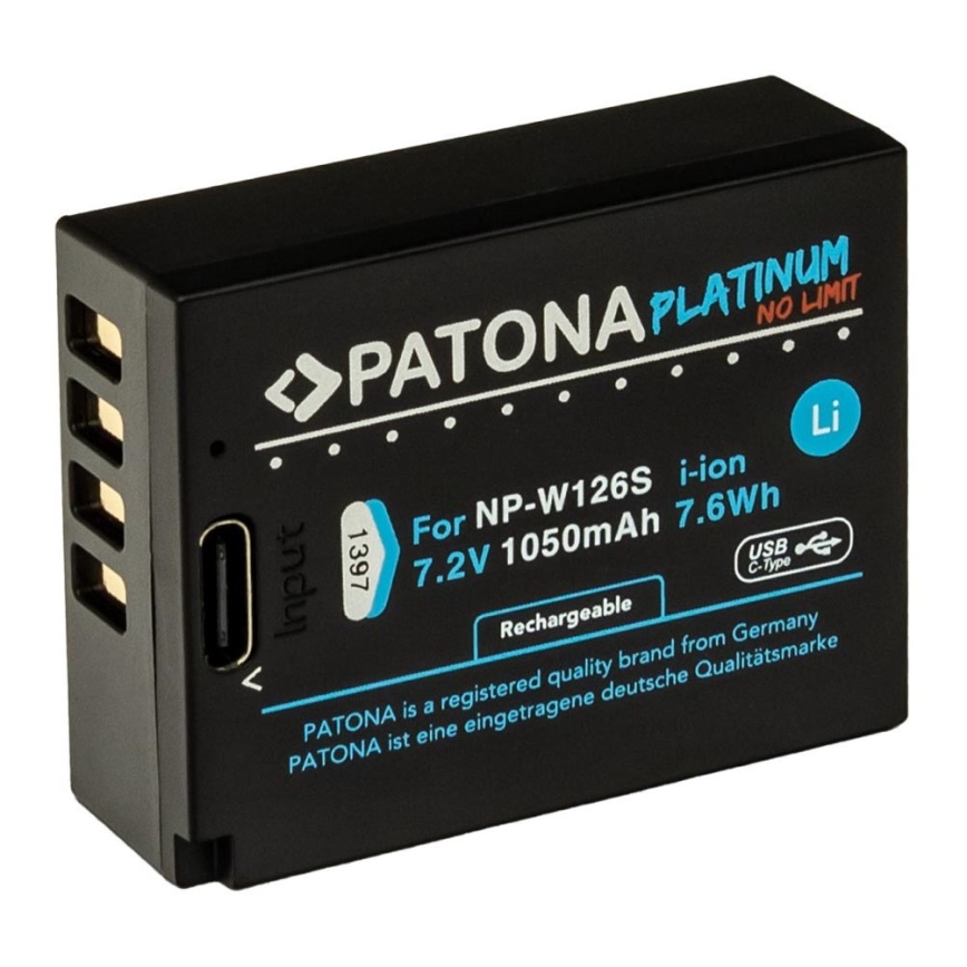 PATONA - Batería Fuji NP-W126S 1050mAh Li-Ion Platinum cargador USB-C