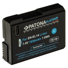 PATONA - Batería Nikon EN-EL14/EN-EL14A 1030mAh Li-Ion Platinum cargador USB-C