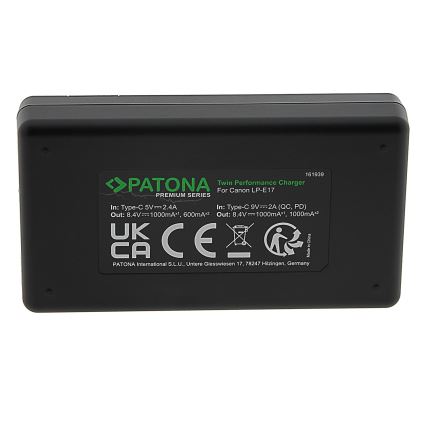 PATONA - Cargador rápido Dual Canon LP-E17 + cable USB-C 0,6m