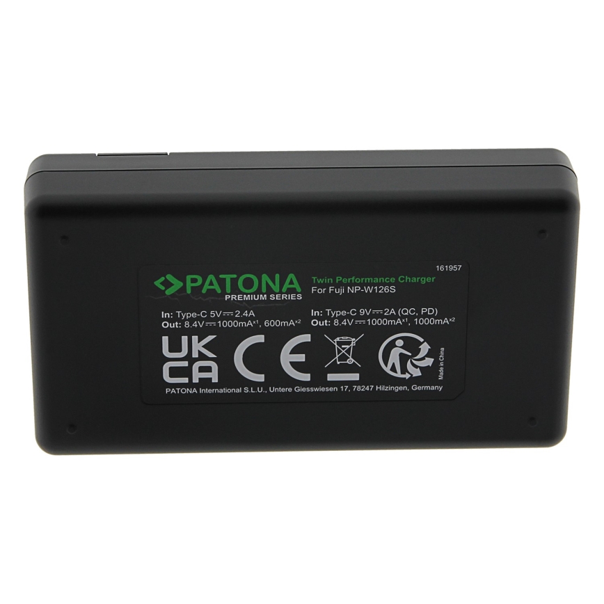 PATONA - Cargador rápido Dual Fuji NP-W126 + cable USB-C 0,6m
