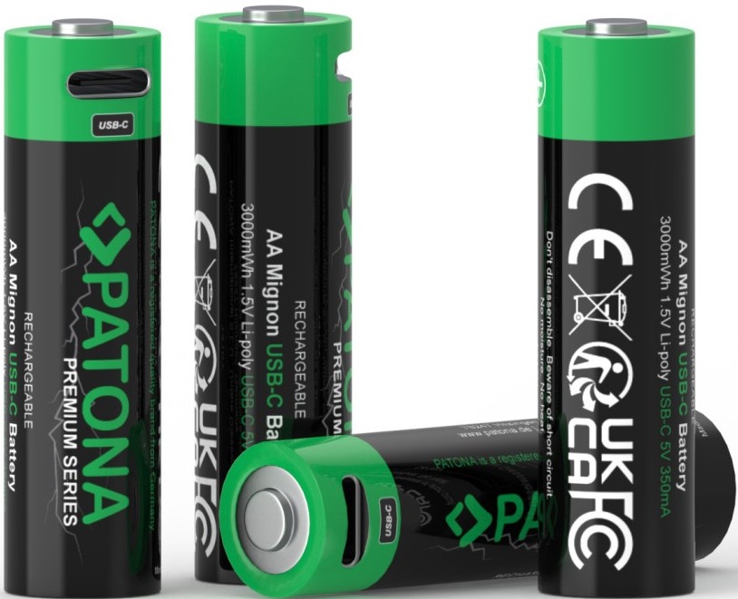 PATONA - SET 4x Batería AA/LR6 Li-Pol 2000mAh 1,5Vs con carga USB-C