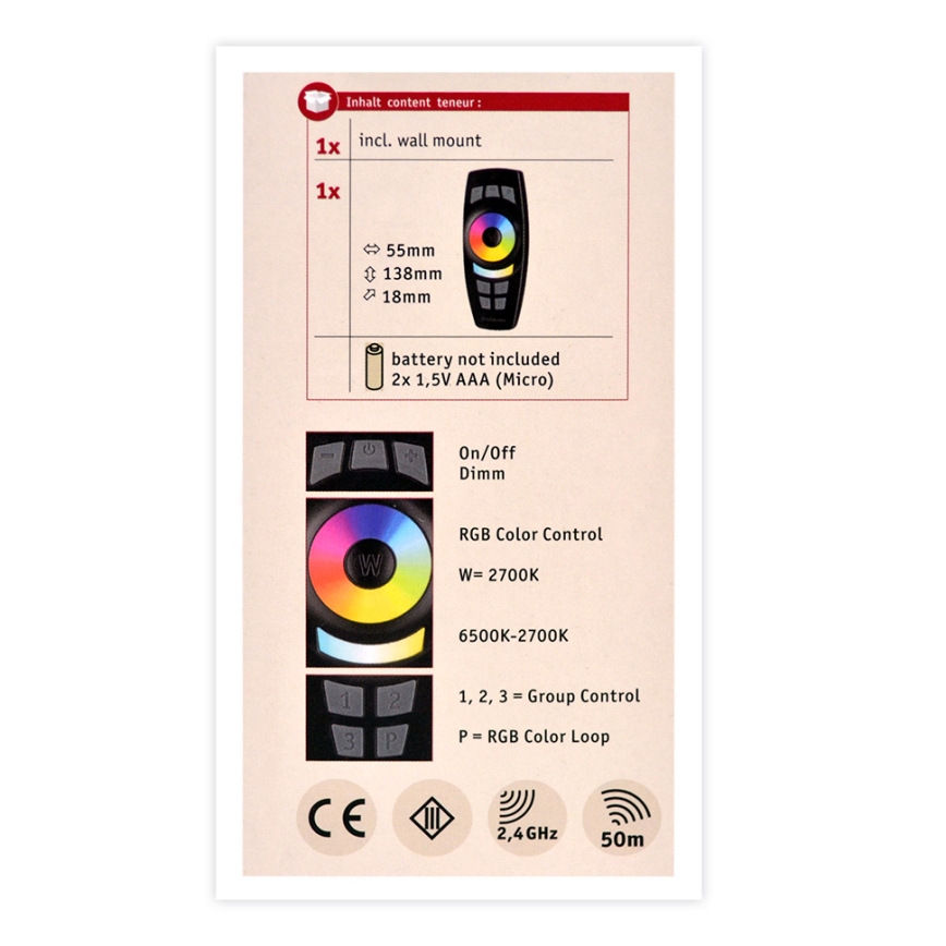 Paulmann 50067 - Mando a distancia RGBW SMART HOME 2xAAA ZigBee