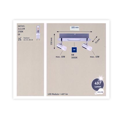 Paulmann 666.47 - Foco LED 2xG9/10W/230V + LED/5W