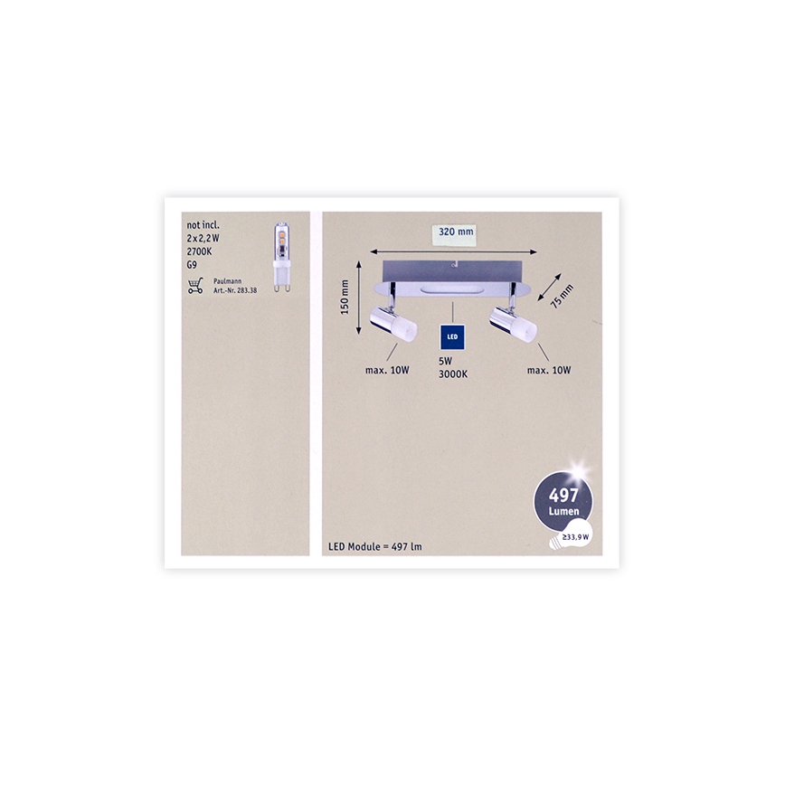 Paulmann 666.47 - Foco LED 2xG9/10W/230V + LED/5W