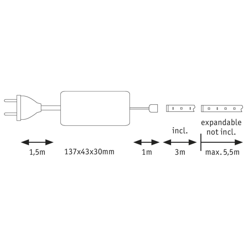 Paulmann 70666 - LED/20W IP44 Tira de baño regulable MAXLED 3 m 2700K 230V