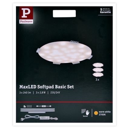 Paulmann 70711 - SET 3xLED/2,8W Iluminación de muebles con sensor SOFTPAD 230V 2700K