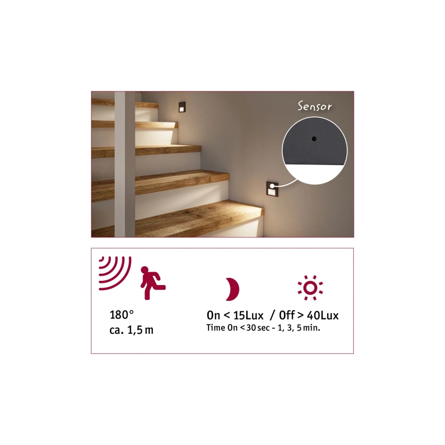 Paulmann 80003 - LED/1W Iluminación de escalera con sensor TSARO 230V Lead/cromo mate
