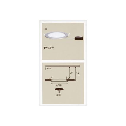 Paulmann 92075 - LED/18W IP44 Lámpara empotrable para el baño QUALITY LINE 230V