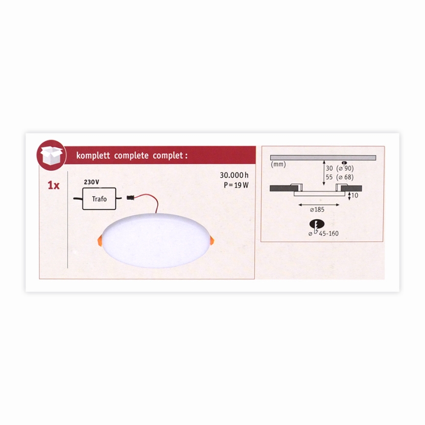 Paulmann 92389 - LED/17W IP44 Lámpara empotrable para el baño VARIFIT 230V