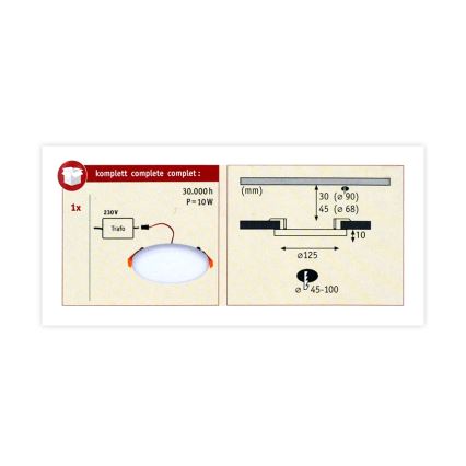 Paulmann 92391 - LED/8,5W IP44 Lámpara empotrable del baño VARIFIT 230V