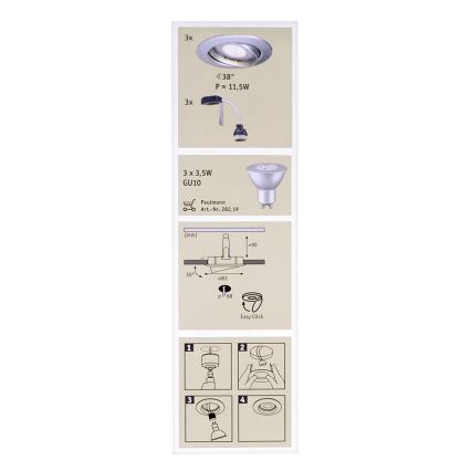 Paulmann 92516 - Set 3xLED-GU10/3,5W Focos empotrables 230V