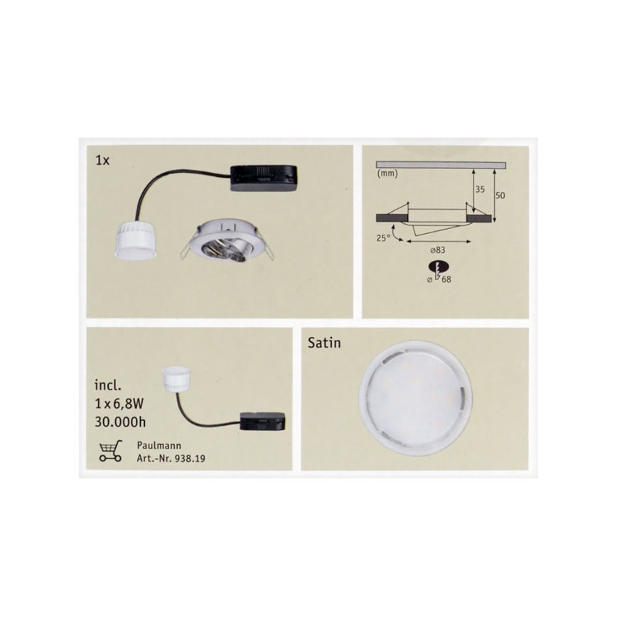 Paulmann 92777 - Iluminación LED empotrada para el baño COIN 1xLED/6,8W/230V IP23
