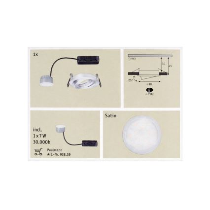 Paulmann 92832 - Iluminación LED empotrada para el baño COIN 1xLED/7W/230V