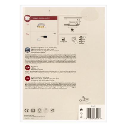 Paulmann 93406 - JUEGO 3xLED/6,5W IP44 Luz empotrable de baño regulable COLE 230V