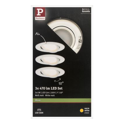 Paulmann 93449 - SET 3xLED/6,5W IP23 Lámpara empotrable de baño NOVA 230V