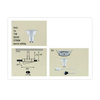 Paulmann 93603 - LED-GU10/7W IP23 Lámpara empotrable regulable para el baño NOVA 230V