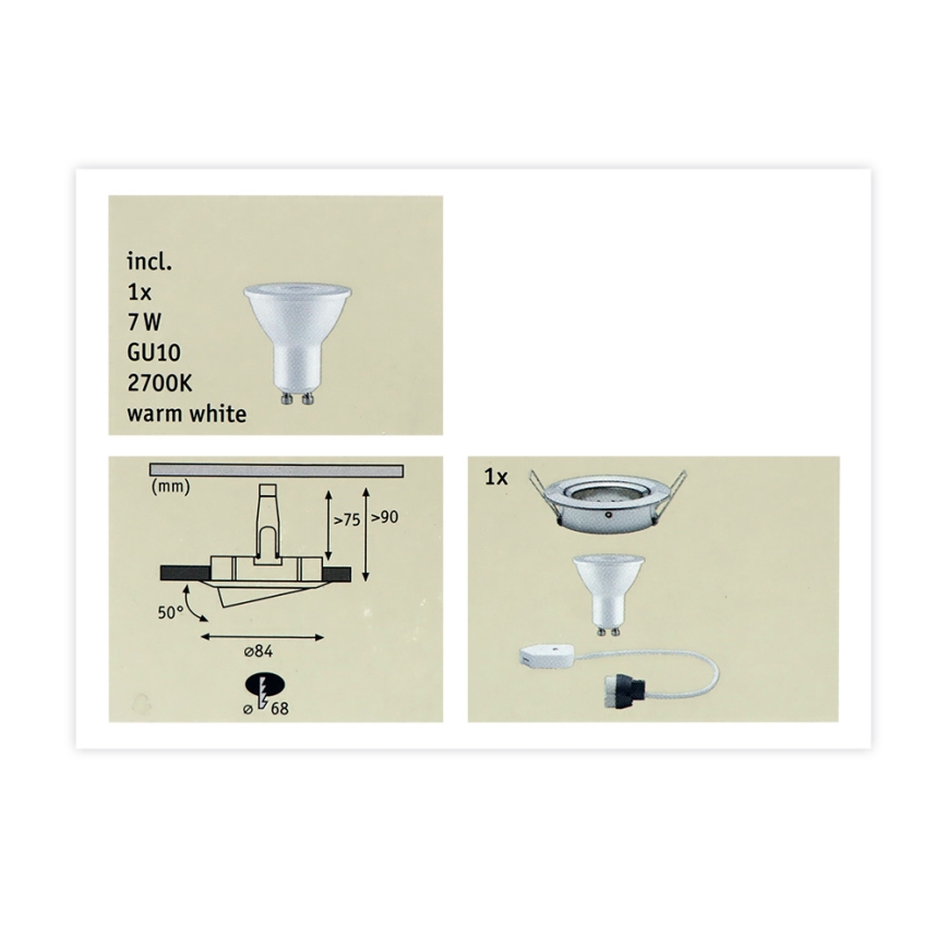 Paulmann 93603 - LED-GU10/7W IP23 Lámpara empotrable regulable para el baño NOVA 230V