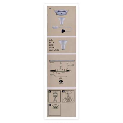 Paulmann 93607 - SET 3x LED GU10/7W IP23 Foco de baño regulable 230V