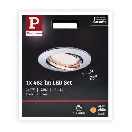 Paulmann 93965 - LED/7W Luminaria de baño regulable COIN 230V