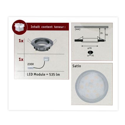 Paulmann 93975 - LED/6,8W IP44 Lámpara empotrable de baño COIN 230V