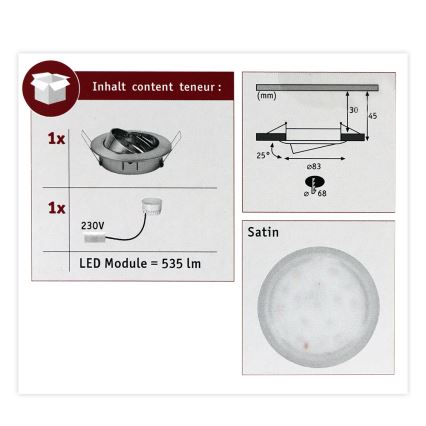 Paulmann 93979 - LED/6,8W IP23 Lámpara empotrable de baño COIN 230V