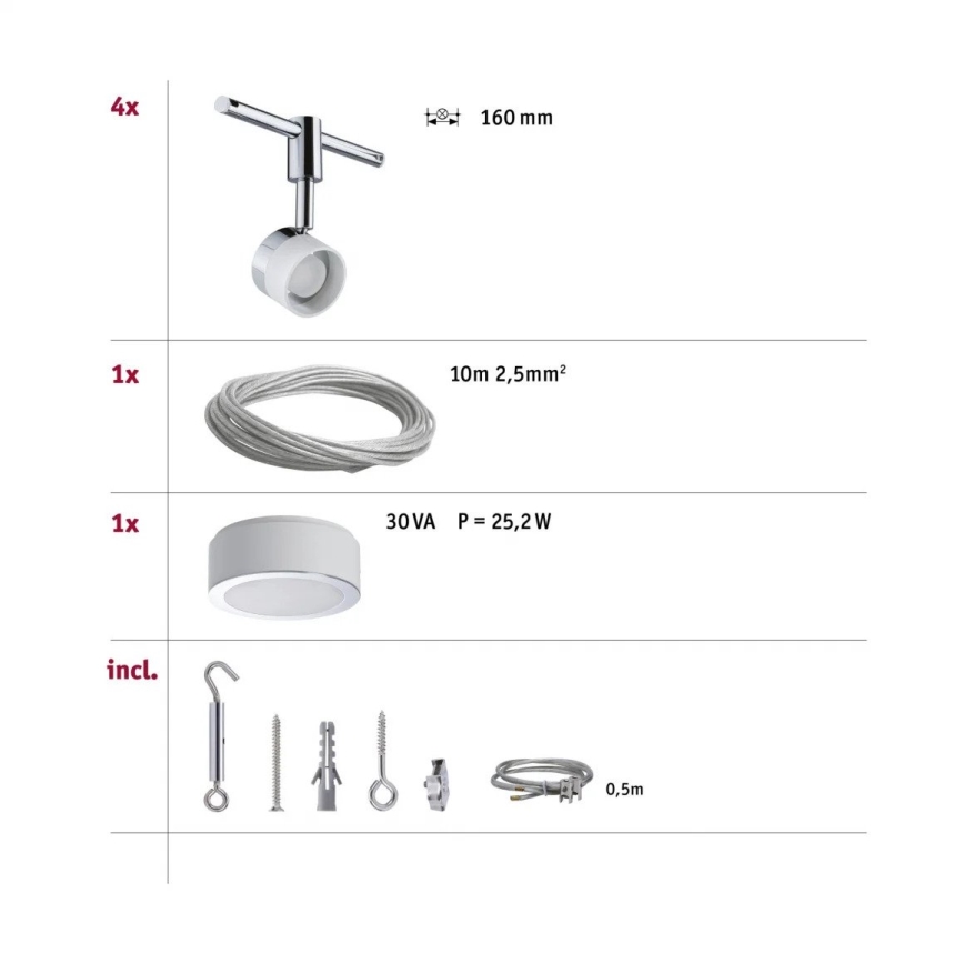 Paulmann 94080 - JUEGO 4xLED/4,8W Foco para sistema de rieles STAGE 230V cromo brillante