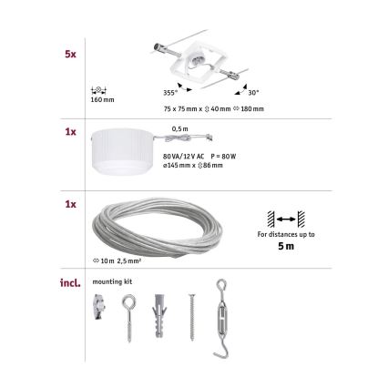 Paulmann 94134 - JUEGO 5xGU5,3/10W Foco para sistema de cadenas MAC 230V blanco