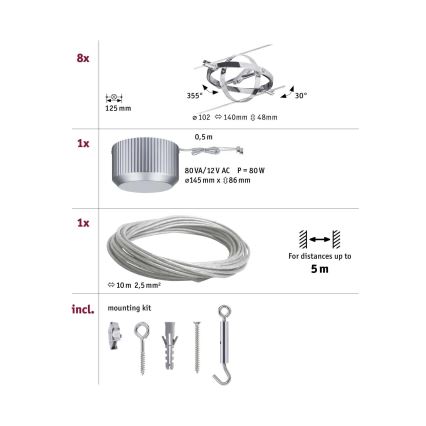 Paulmann 94153 - JUEGO 8xGU5,3/10W Foco para sistema de cadenas CARDAN 230V