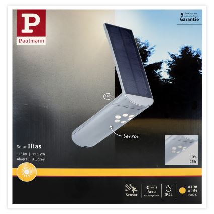 Paulmann 94261 - LED/1,2W IP44 Aplique solar con sensor ILIAS 3,7V