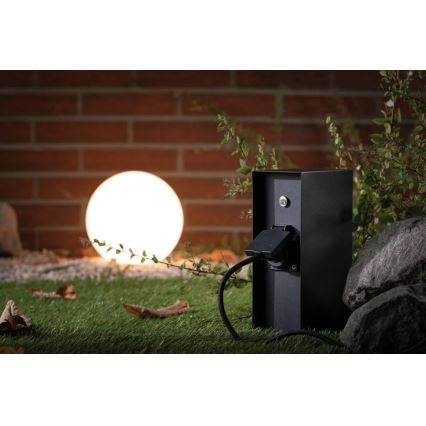 Paulmann 94315 - Columna de enchufe para exterior con sensor crepuscular RIO 3Z 230V IP44