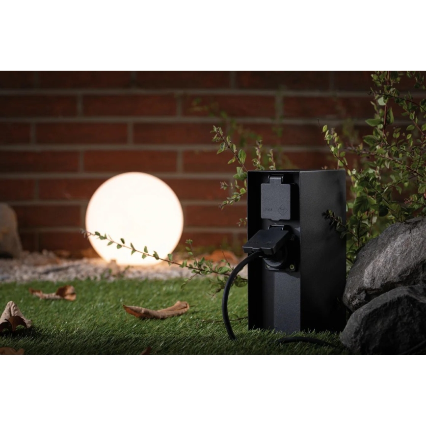 Paulmann 94315 - Columna de enchufe para exterior con sensor crepuscular RIO 3Z 230V IP44