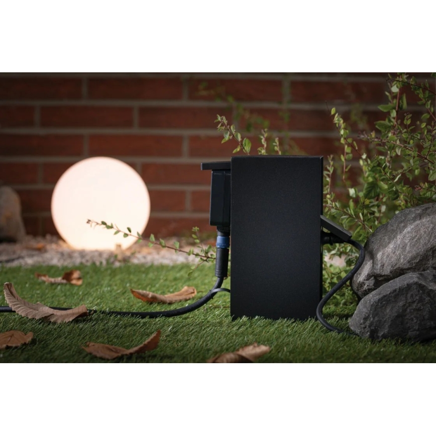 Paulmann 94315 - Columna de enchufe para exterior con sensor crepuscular RIO 3Z 230V IP44