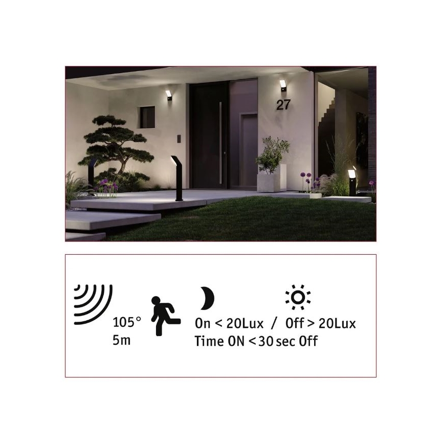 Paulmann 94403 - LED/10W IP44 Lámpara exterior con sensor ADYA 230V