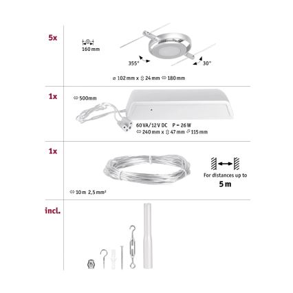 Paulmann 94414 - SET 5xLED/4,5W Foco para sistema de cable ROUNDMAC 230V cromo brillante