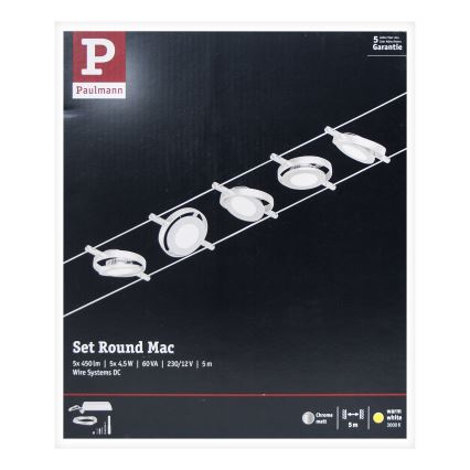 Paulmann 94414 - SET 5xLED/4,5W Foco para sistema de cable ROUNDMAC 230V cromo brillante