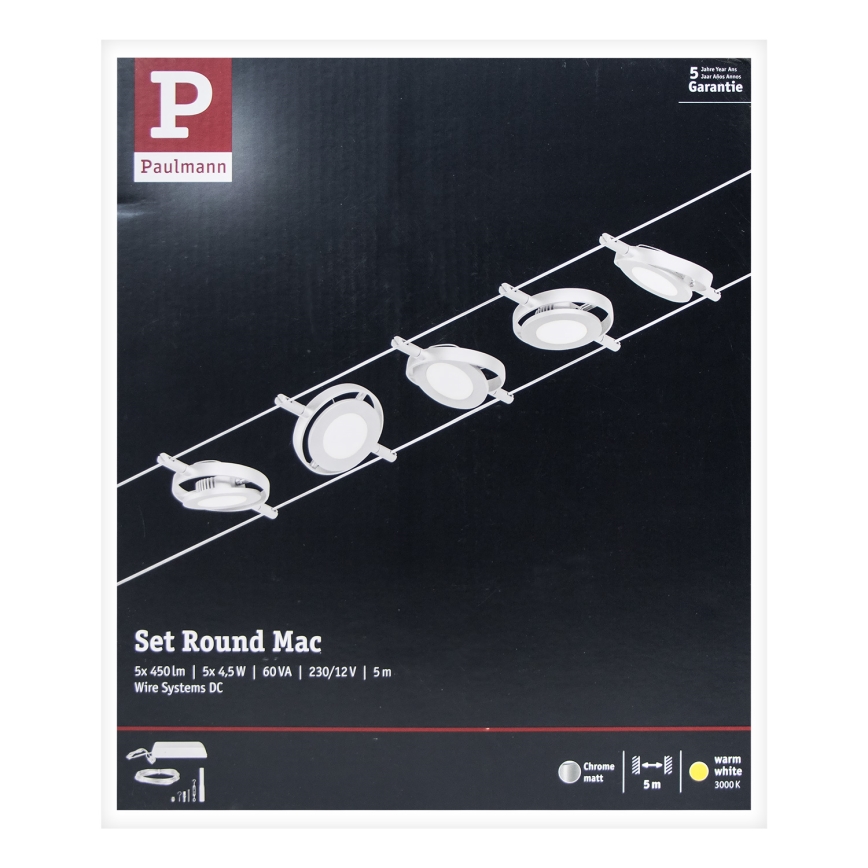 Paulmann 94414 - SET 5xLED/4,5W Foco para sistema de cable ROUNDMAC 230V cromo brillante