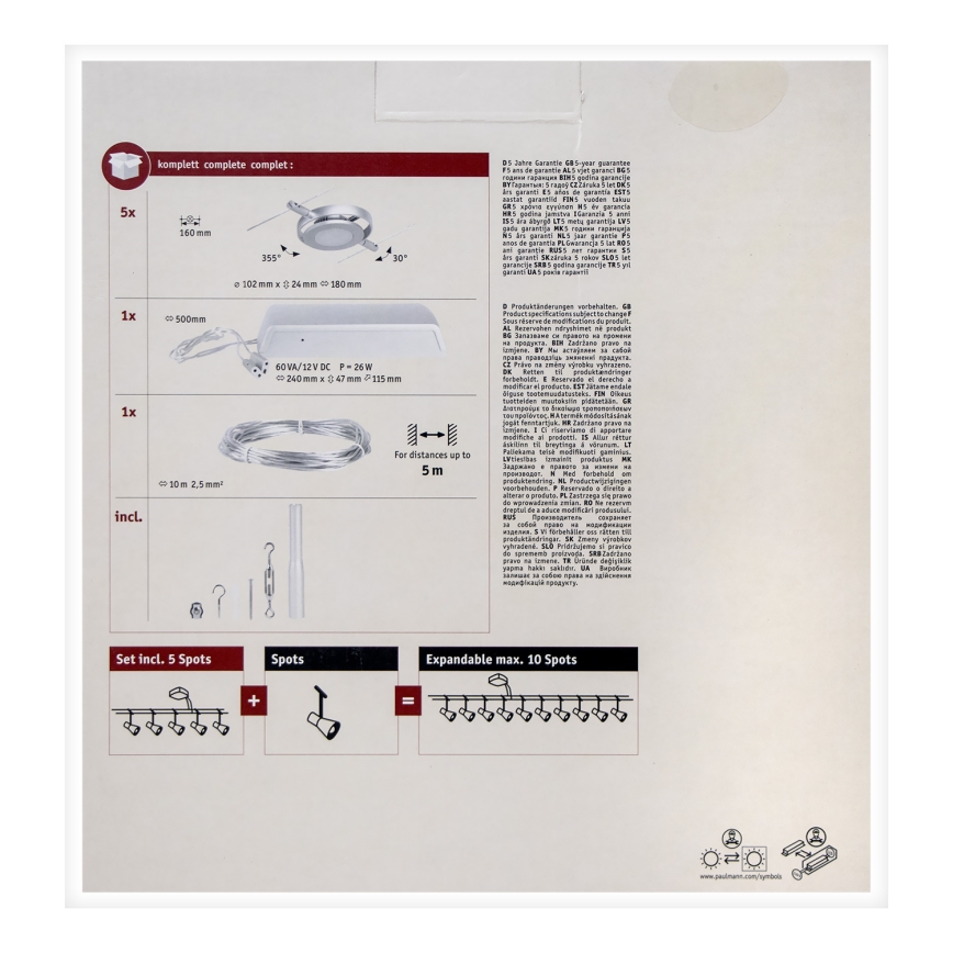 Paulmann 94414 - SET 5xLED/4,5W Foco para sistema de cable ROUNDMAC 230V cromo brillante