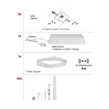 Paulmann 94432 - JUEGO 5xGU5,3/10W Foco para sistema de rieles MAC 230V blanco